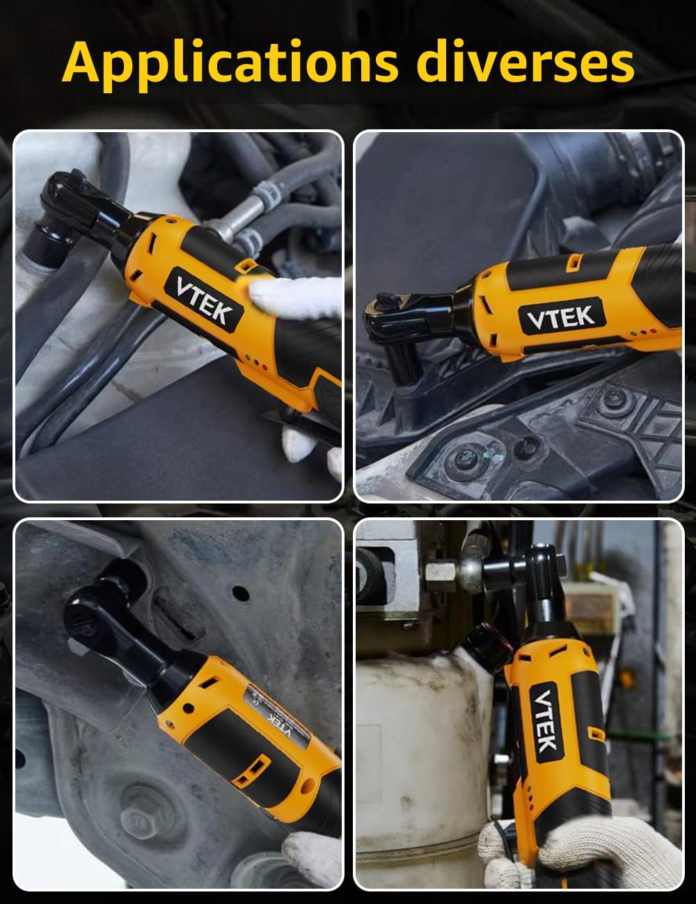 VTEK Clé à cliquet sans fil 3/8" 12 V Clé à cliquet électrique 40 pi-lb 400 tr/min Vitesse Variable