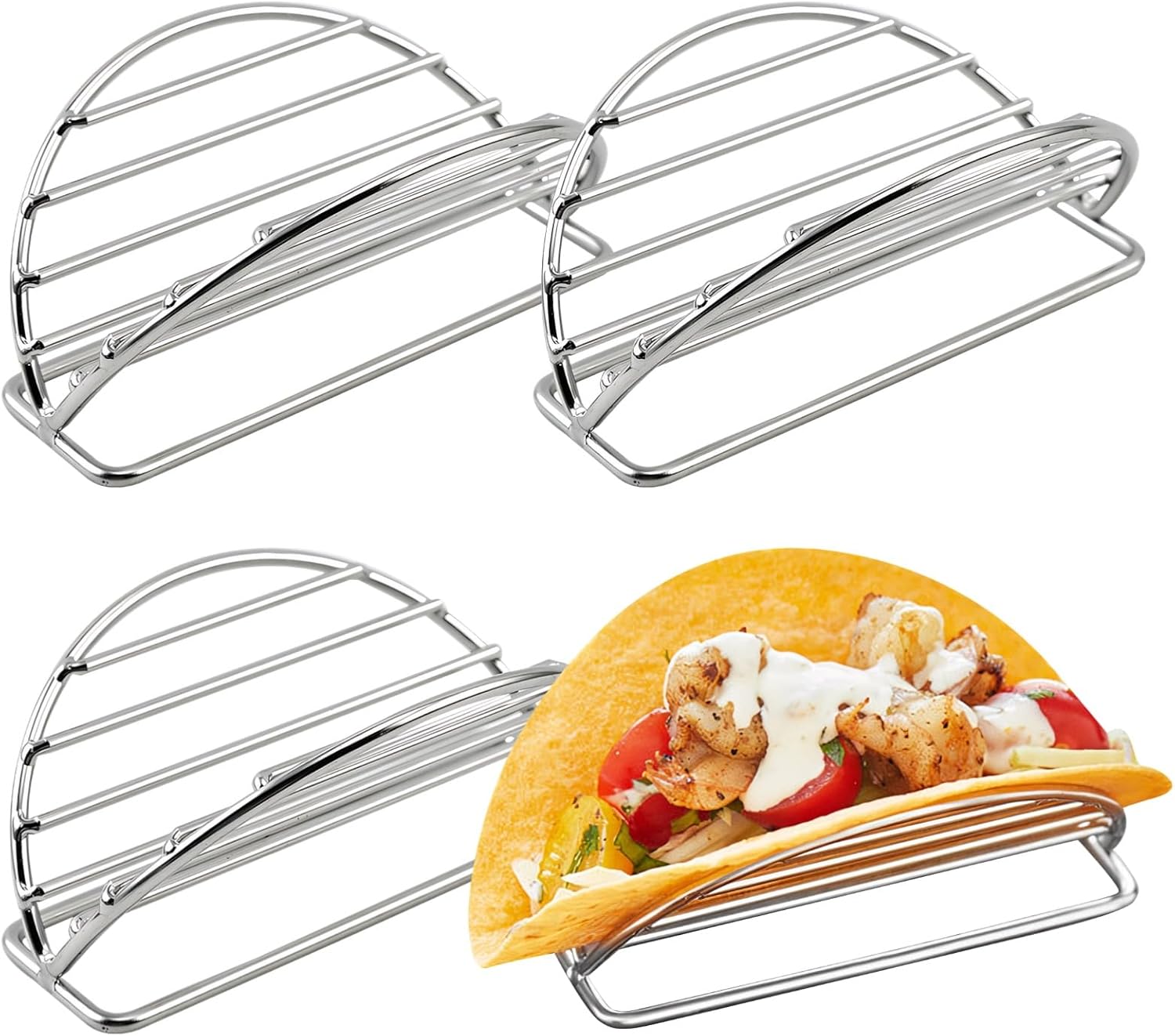 4 Pcs Taco Holder Stand, Stainless Steel Metal Taco Rack Tray V-Shaped Multi-Layer Taco Rack for Soft & Hard Shell Tacos,Stable and Rust-Resistant, Easy to Clean,Includes 4 Taco Holders