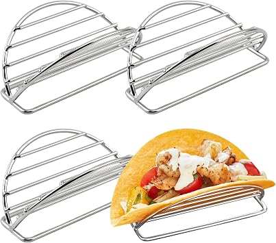 4 Pcs Taco Holder Stand, Stainless Steel Metal Taco Rack Tray V-Shaped Multi-Layer Taco Rack for Soft & Hard Shell Tacos,Stable and Rust-Resistant, Easy to Clean,Includes 4 Taco Holders