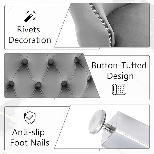 Miniatura 5 de Juego de 2 sillas de comedor de terciopelo, sillas de comedor tapizadas con respaldo copetudo, lujosas sillas de comedor con patas de acero