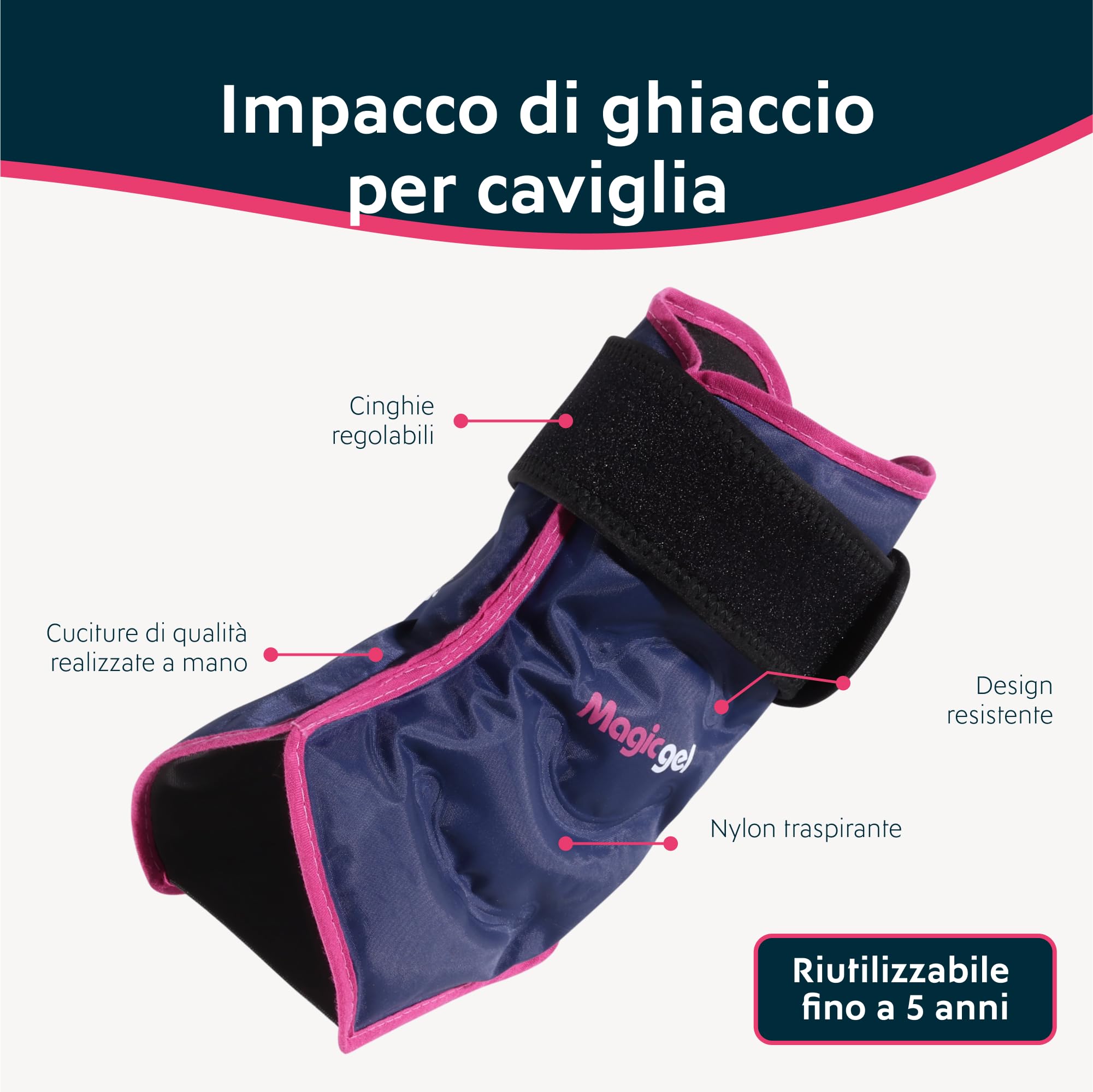 Magic Gel Cavigliera Ghiaccio Gel Riutilizzabile - Fascia Ghiaccio per Caviglia - Fascia per Ginocchio Polso Gomito - Impacco Freddo da Freezer - Compressione Morbida e Flessibile