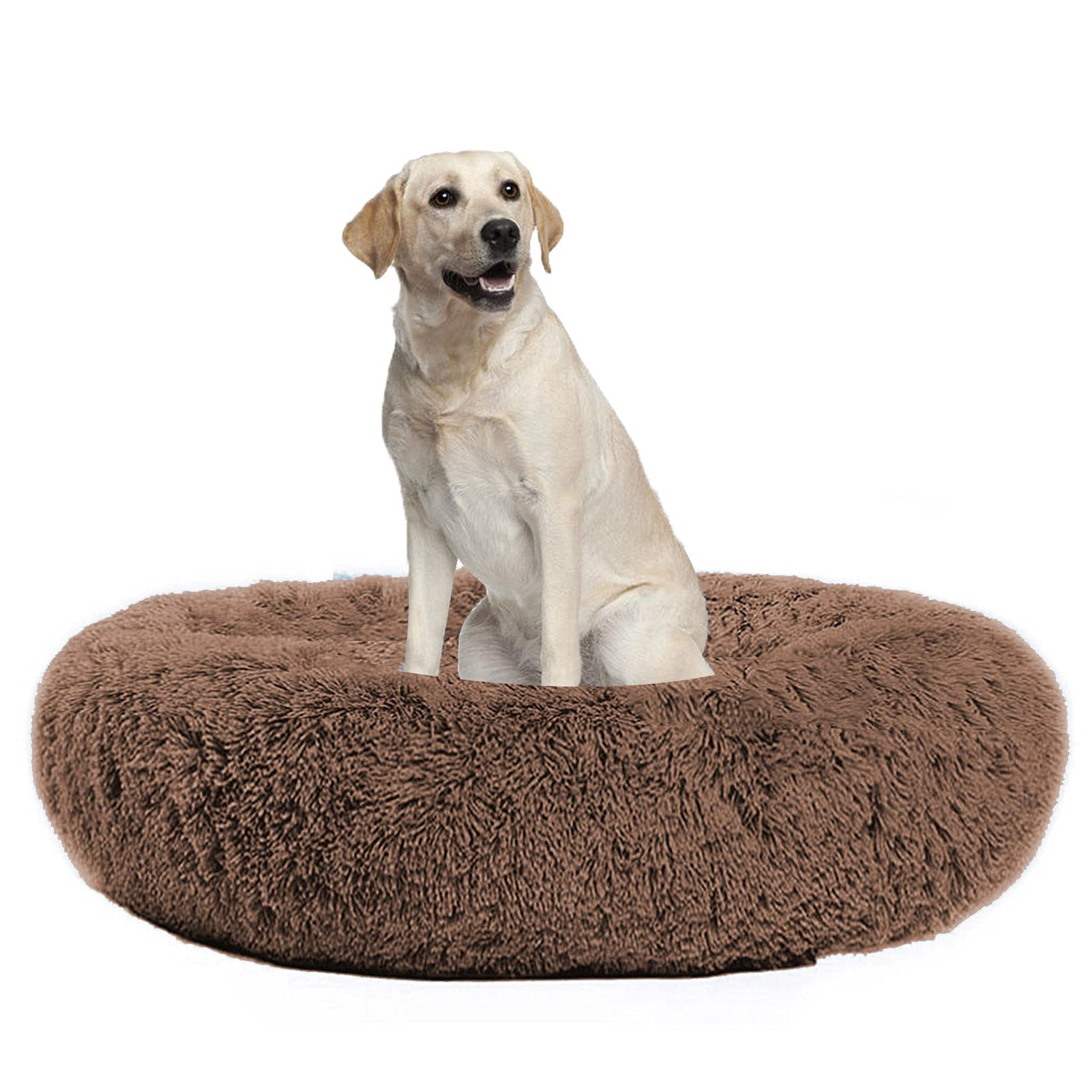 Waigg Kii Dog Bed Plush Donut Large Pet Bed,Round Dog Beds Fluffy Cushion Xl,Soft Pet Bed for Large/medium/Small Dogs and Cats (80cm,Brown)