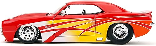 Miniatura 3 de 1969 Chevy Camaro rojo con gráficos Bigtime Muscle Series 124 Modelo de coche fundido a presión por Jada 35029