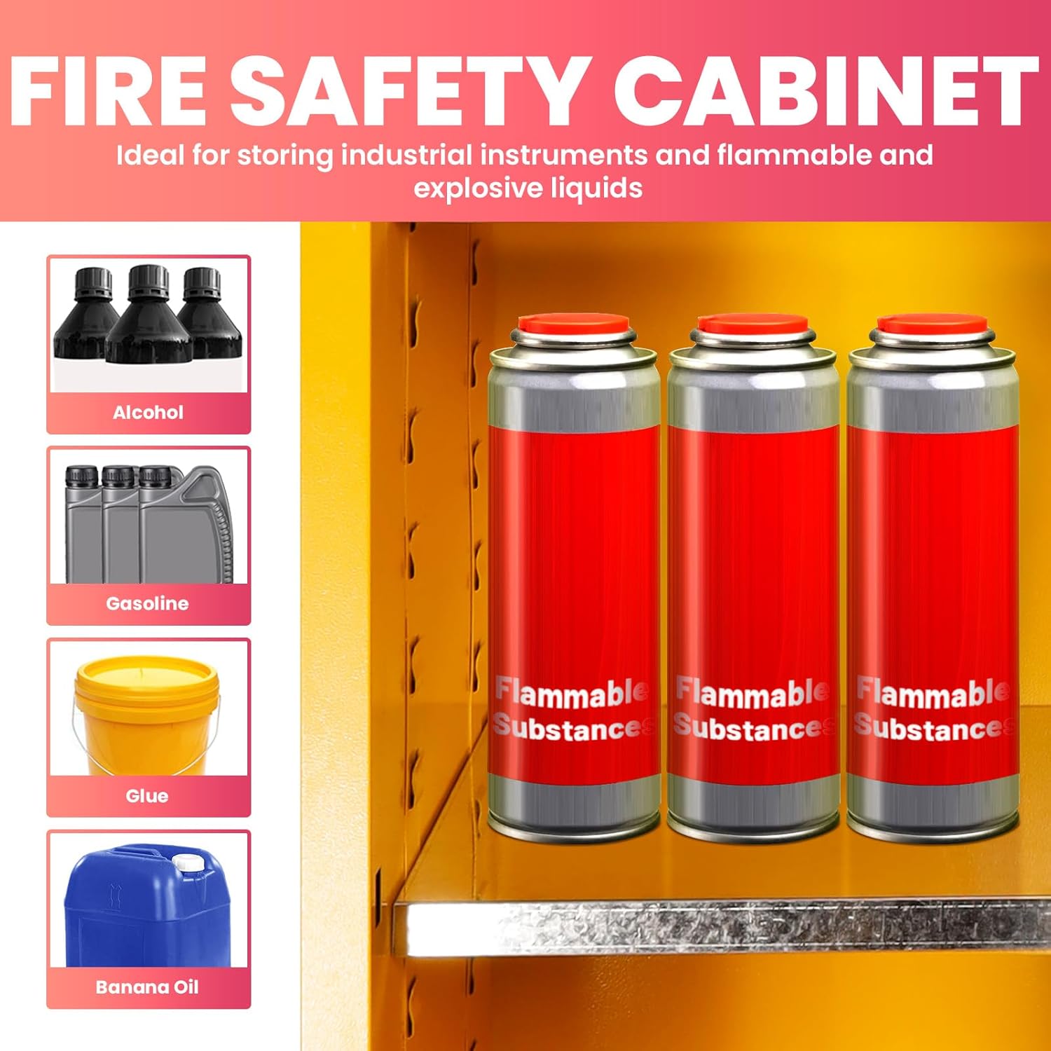 90 Gal Flammable Storage Cabinet（65"X35"X35"）, Heavy-Duty Galvanized Steel Flammable Safety Locker with Adjustable Shelf, for Home/Industrial/Commercial (Yellow)