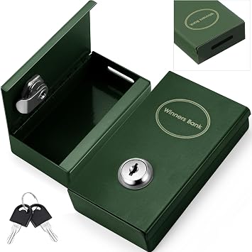 Reallnaive 1 Pack Metal Box for Gamblers Pocket Sized Winner Bank Casino Cash Box with 2 Keys Portable Casino Money Safe strongbox for Cash Saving Go Home Money Gifts(Atrovirens,Classic)