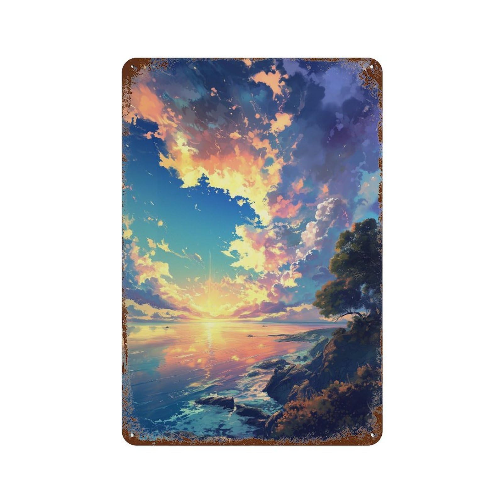 Garage Style Ocean Sunset Reflections -1 Rusty Metal Tin Sign 11.8"x7.9", Shabby Chic Decor for Bar And Workshop