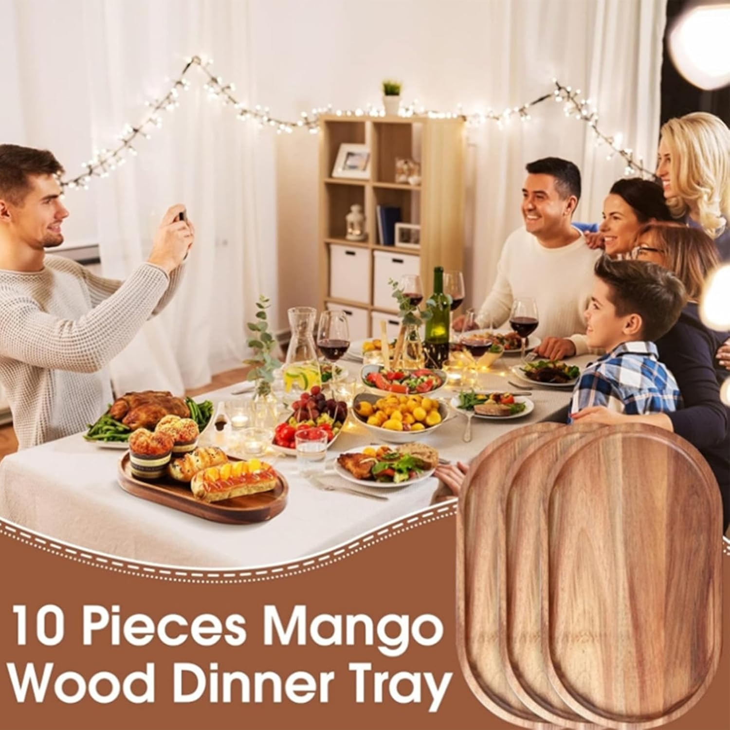 Wood Serving Board Bulk,Wood Cutting Board Set of 6,Wooden Charcuterie Boards Small,Oval Acacia Wood Serving Platters and Trays for Food or Desserts,Bread/Cheese/Fruit/Tea Serving Trays - Image 3