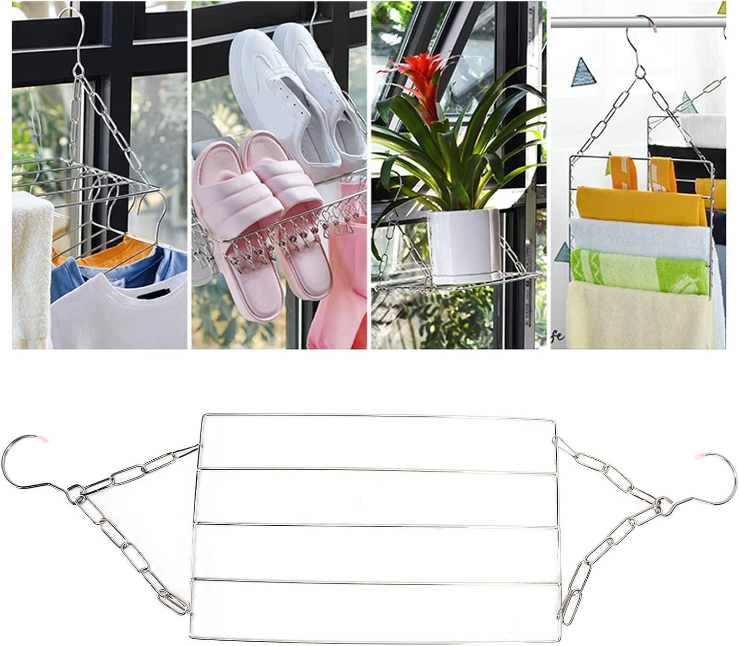 Pilipane Laundry Drying Rack Stainless Steel Multifunctional Hanging Silver Clothes Drying Rack for Hanging Clothes Towels Socks (Without Clip 40cm)