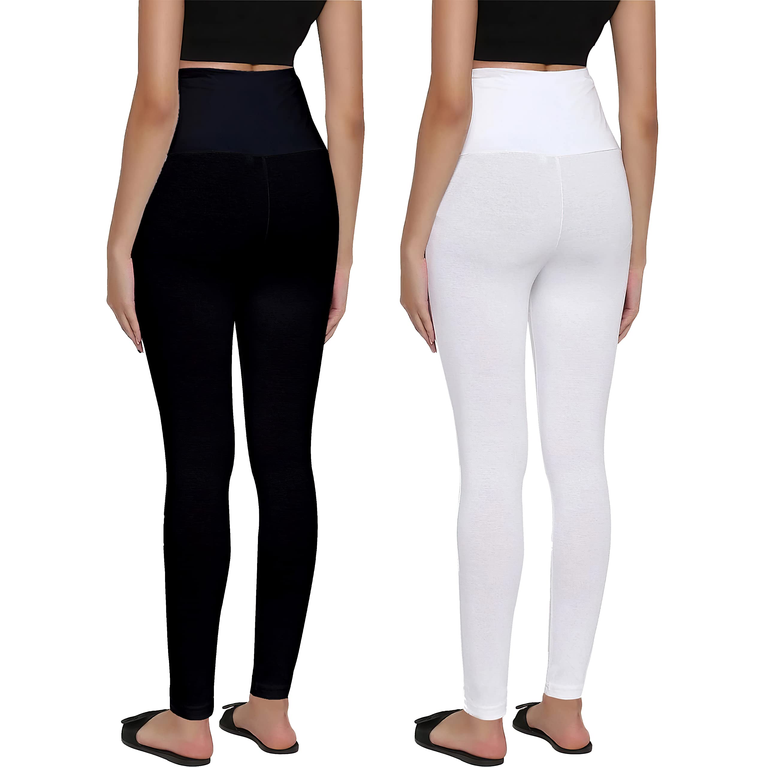 LENAM Cotton Lycra Stretchable Maternity Leggings(Pack of 2) (3XL, Black - White) - Image 2 thumbnail