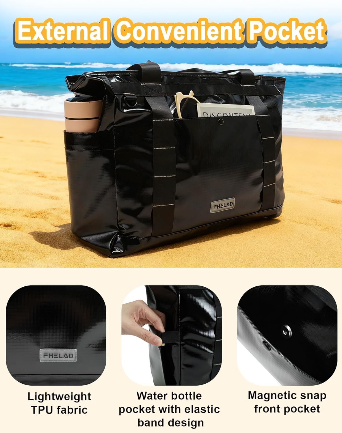 Laptop Tote Bag for Women, Work Shoulder Handbag with 15.6" Laptop and Multi Pockets Office Bag for Travel Nurse | Waterproof Sandproof, Outside Snap Pocket, Zipper is Smooth, Luggage Strap - Image 4