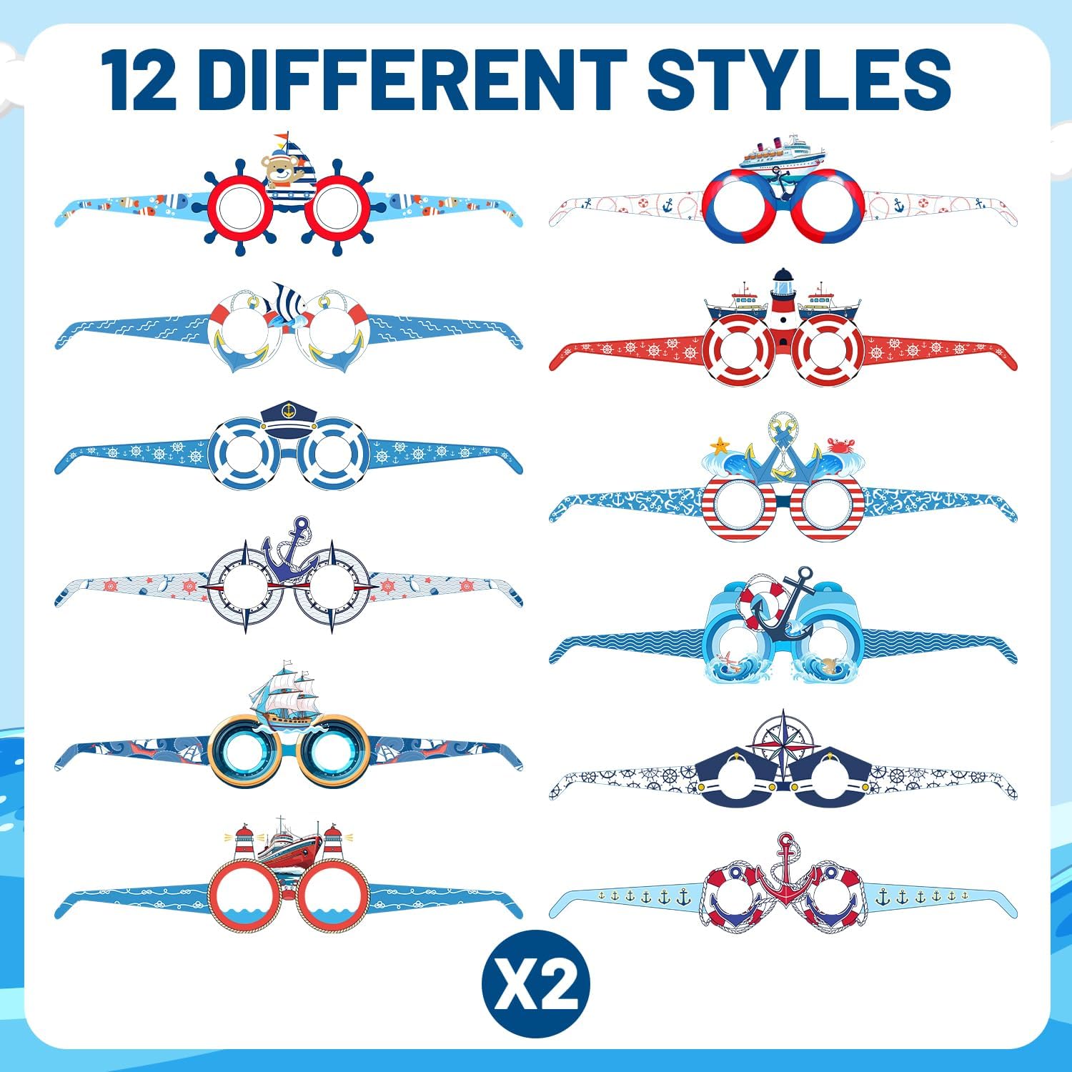 24 PCS Nautical Party Paper Eyeglasses, Nautical Ocean Party Favors Decorations Supplies, Nautical Birthday Party Decorations Gifts Photo Booth Props image 4