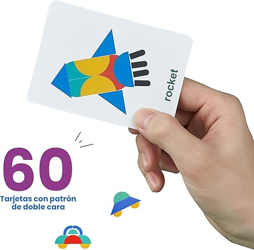 Miniatura 4 de LiKee Rompecabezas de formas de madera de final abierto (36 bloques y 60 tarjetas) para niños de 3+ años, juguetes de desarrollo Montessori,