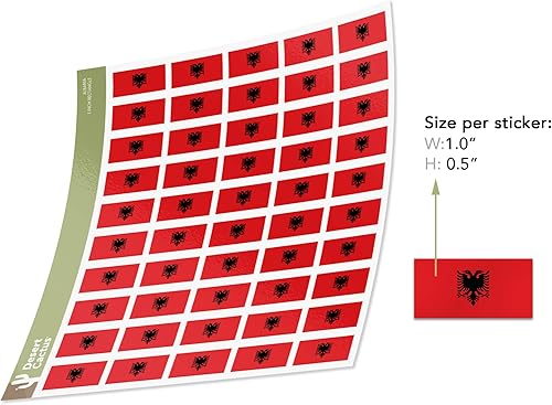 Miniatura 2 de Desert Cactus Calcomanía de bandera de país de Albania, hojas rectangulares de 1 pulgada, 50 piezas en total con logotipo de niños, álbum de