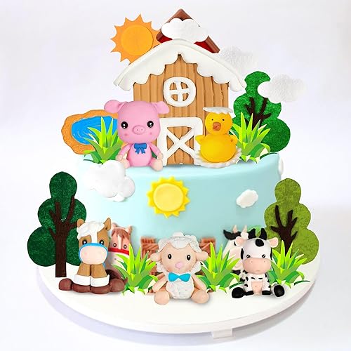 Miniatura 5 de DRWATE Decoración de pastel de animales de granja con vaca, cerdo, caballo, oveja, pollo para baby shower, granja, suministros de fiesta de