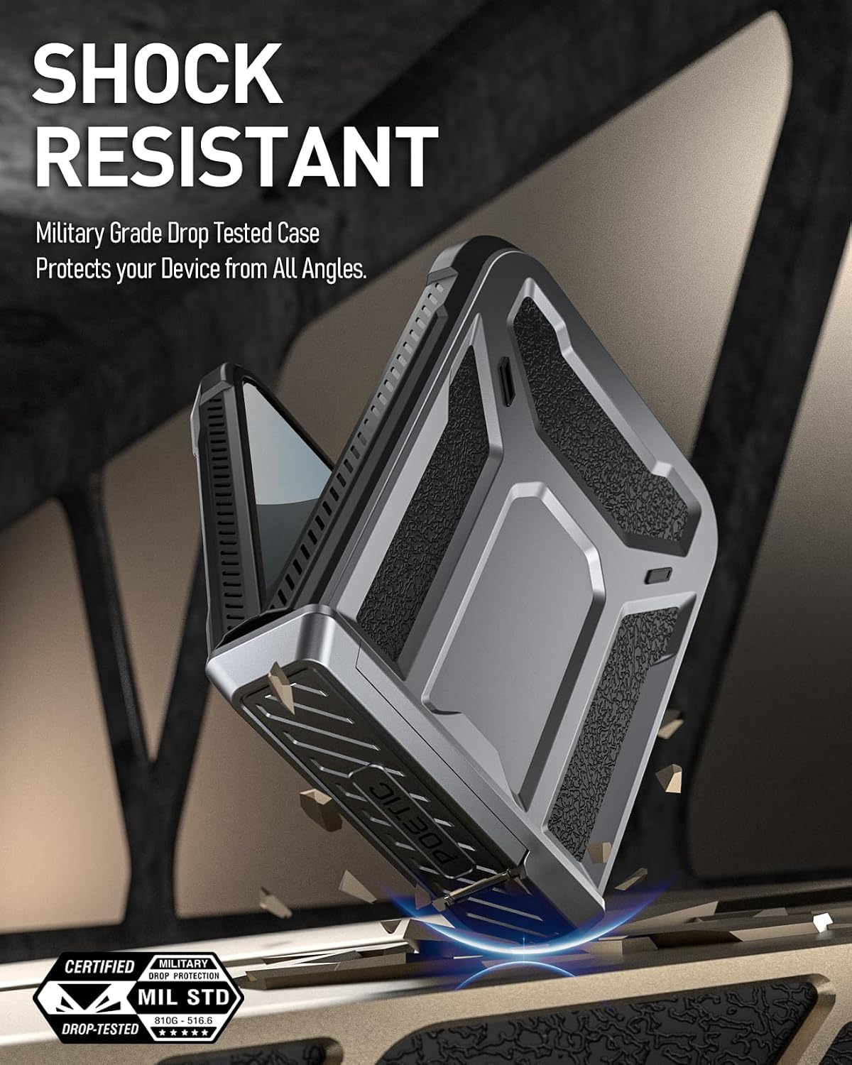Poetic Spartan Case for Galaxy Z Flip 7 FE 5G (2025) and Galaxy Z Flip 6 5G (2024), [Kickstand] [Built-in Screen Protector] [Hinge Protection] [20FT Drop Tested], Full-Body Rugged, Metallic Gun Metal