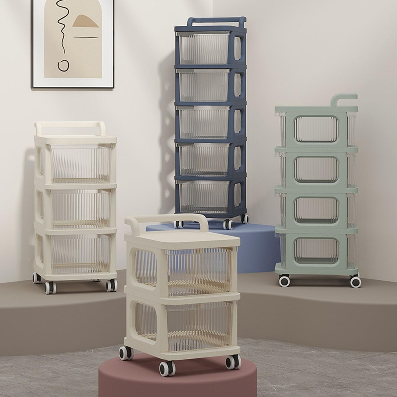 Armario de baño de 2 a 5 niveles, organizador de almacenamiento metálico compacto y delicado con ruedas, caja apilable con tapa y ruedas bloqueables, organizador de baño,