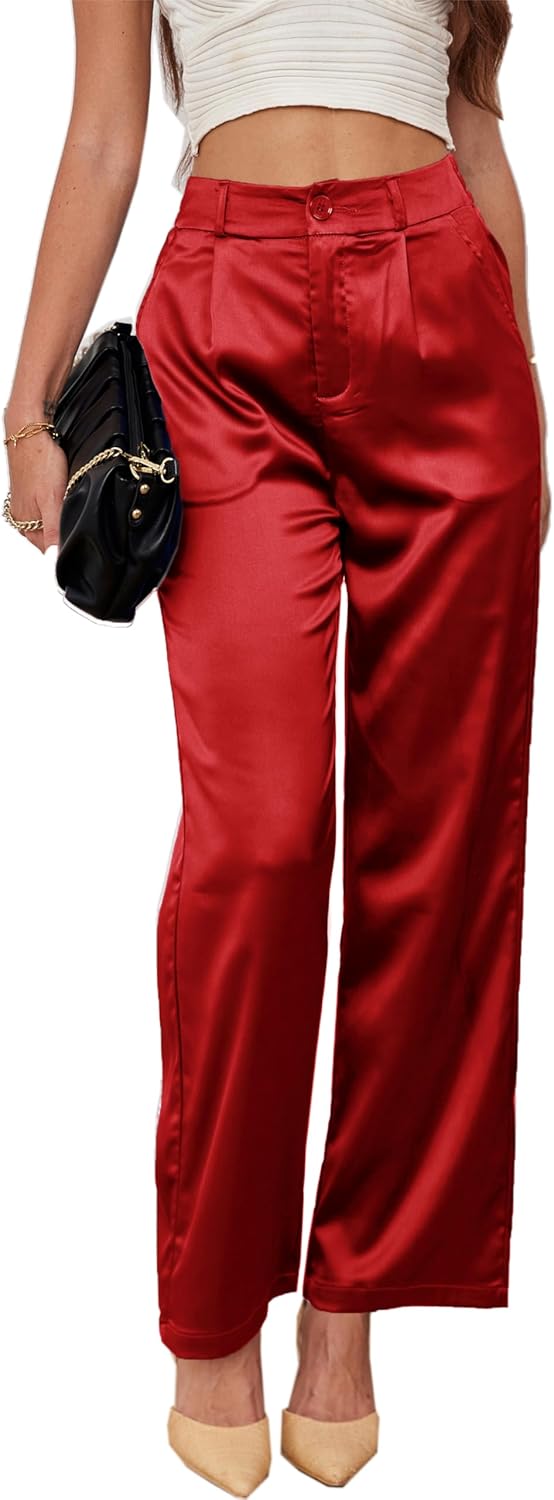 heipeiwa Women's Wide Leg Wedding Party Satin Casual Dress Nightout Pants Long Trouser