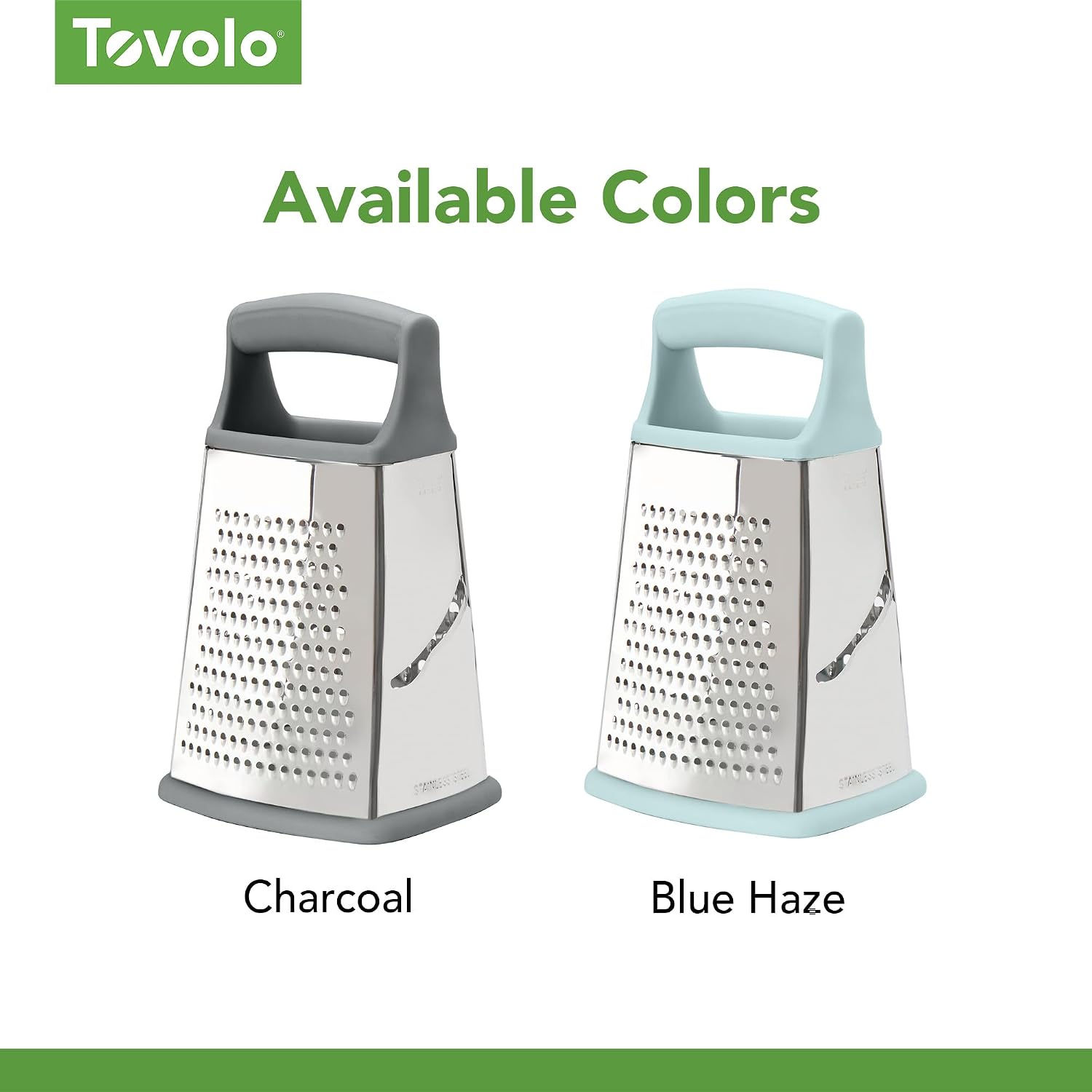 Tovolo Box Grater 4 Sided Large Stainless Steel Cheese Grater for Shredding Vegetables and Zesting, Easy to Clean Dishwasher Safe Box Grater with Ergonomic Handle and Non Slip Base, Charcoal Gray