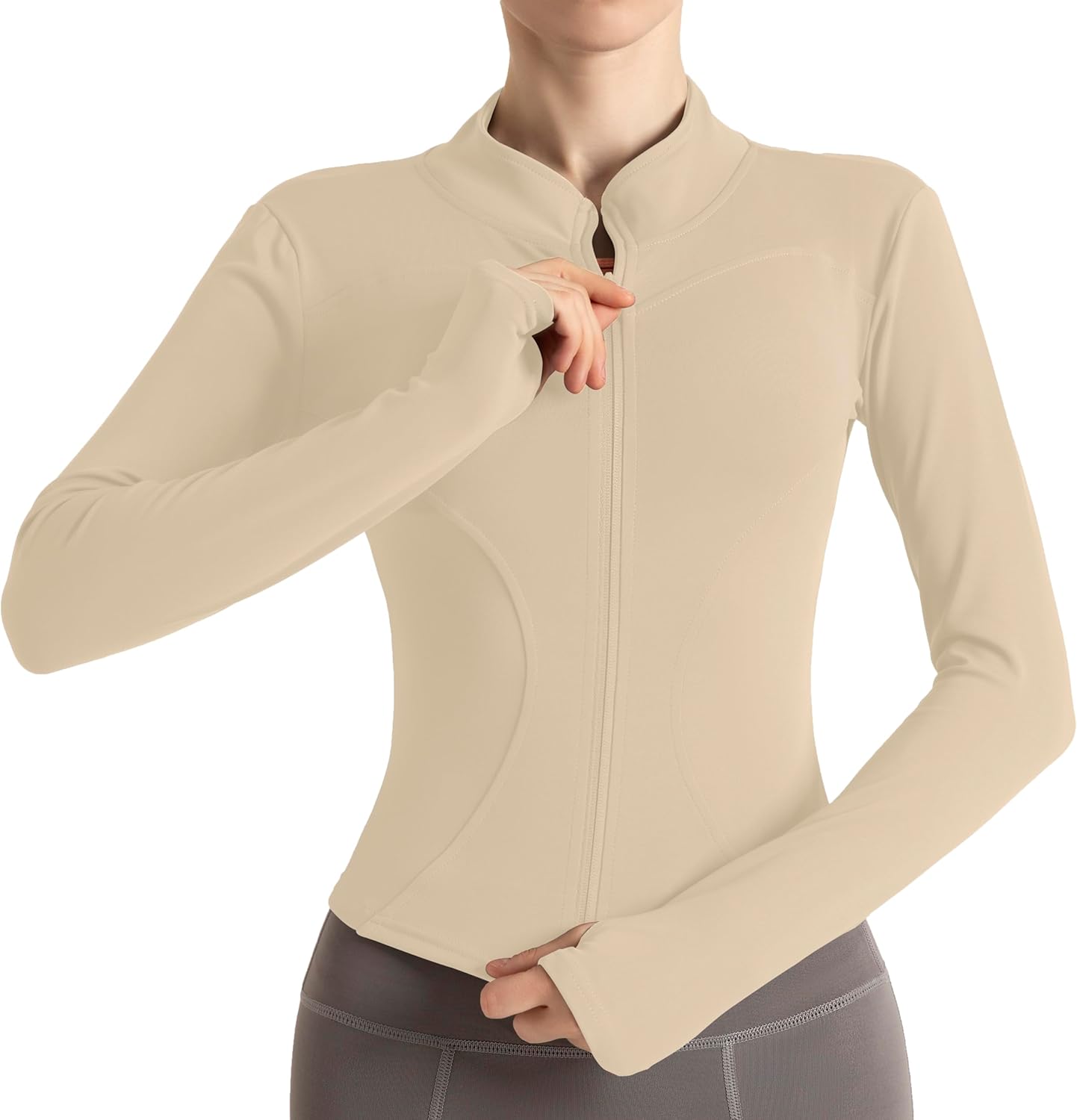 Women's Cropped Lightweight Stretchy Running Track Jackets Full Zip Slim Fit Athletic Tops with Thumb Holes