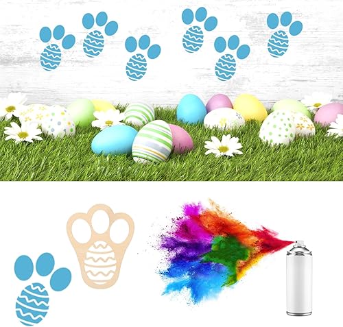 Miniatura 6 de 2 plantillas de conejo de Pascua para pintar en el césped, plantillas de madera de conejo de Pascua, plantillas de huevo, plantilla de pata de