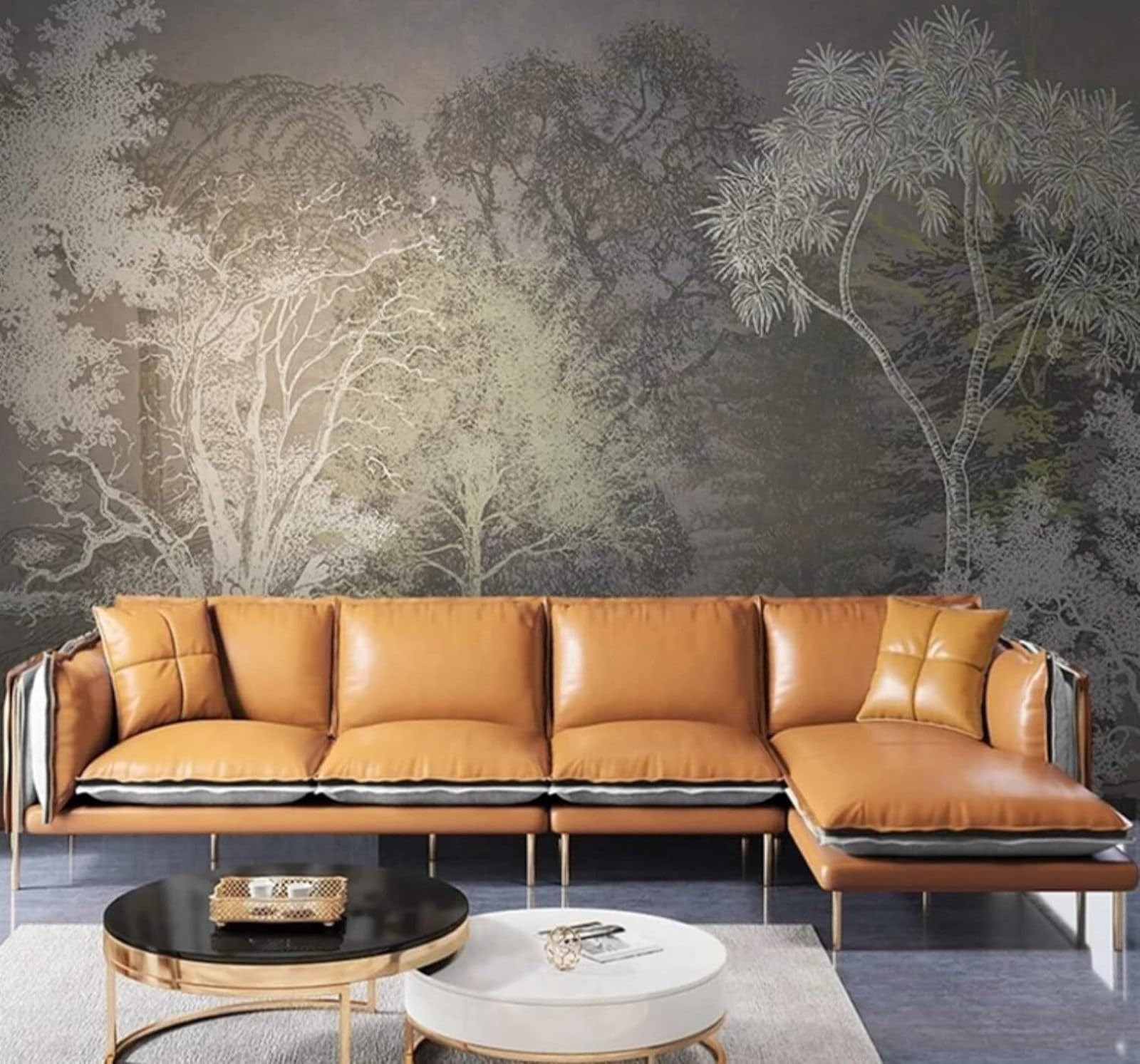 XLMING Vintage Hand Drawn Forest and Tree Patterns 3D Wallpaper Luxury Silk Study Dining Feature Sofa Grey Bedroom Living Room Tv Decorative Wall-350cm×256cm