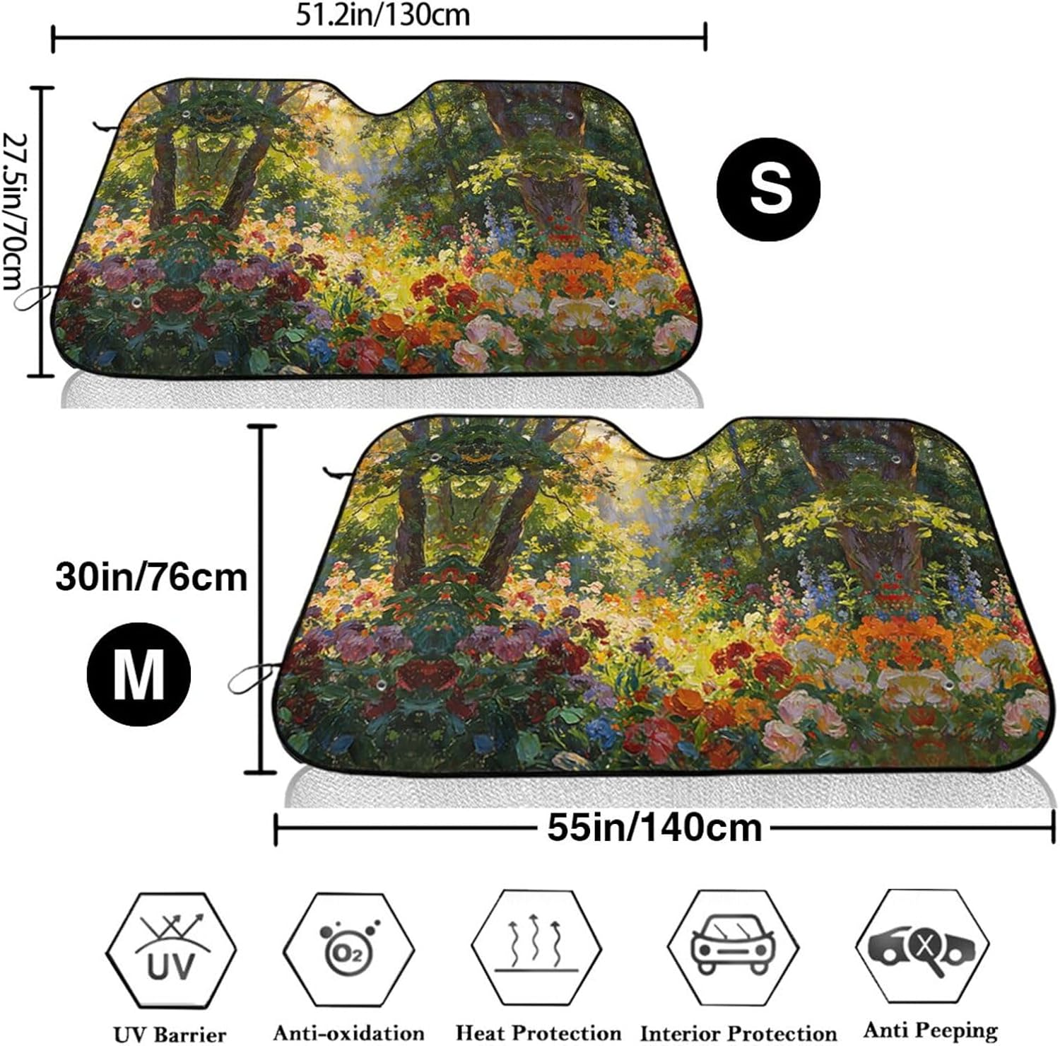 Sunlit Garden Print Foldable Car Windshield Sun Shade 55x30in image 3