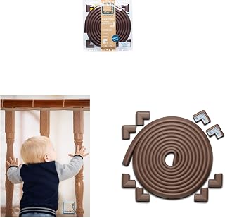 5ft Stair Banister Guard + 18ft Edge 8 Corner Guards - Bundle & Save | Roving Cove Railing Safety Mesh Netting and HeftyFit Edge Corner Guards for Baby Proofing and Child Safety, Brown