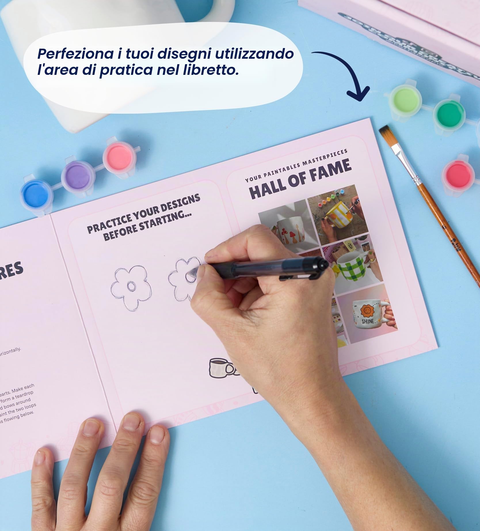 Pott'd Paintables Set Tazze da Decorare, Kit di Pittura su Ceramica per Adulti, Kit DIY per Principianti con Tazze, Colori, Pennelli, Panno e Guida di Ispirazione Creativa