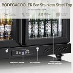 BODEGACOOLER 7.7 Cu.Ft Back Bar Cooler with 4 Casters & Stainless Steel Top, 2 Glass Doors Bar Beverage Refrigerator,Undercounter Drink Display Fridge for Beer Soda Wine LED Lighting, DOE Approved