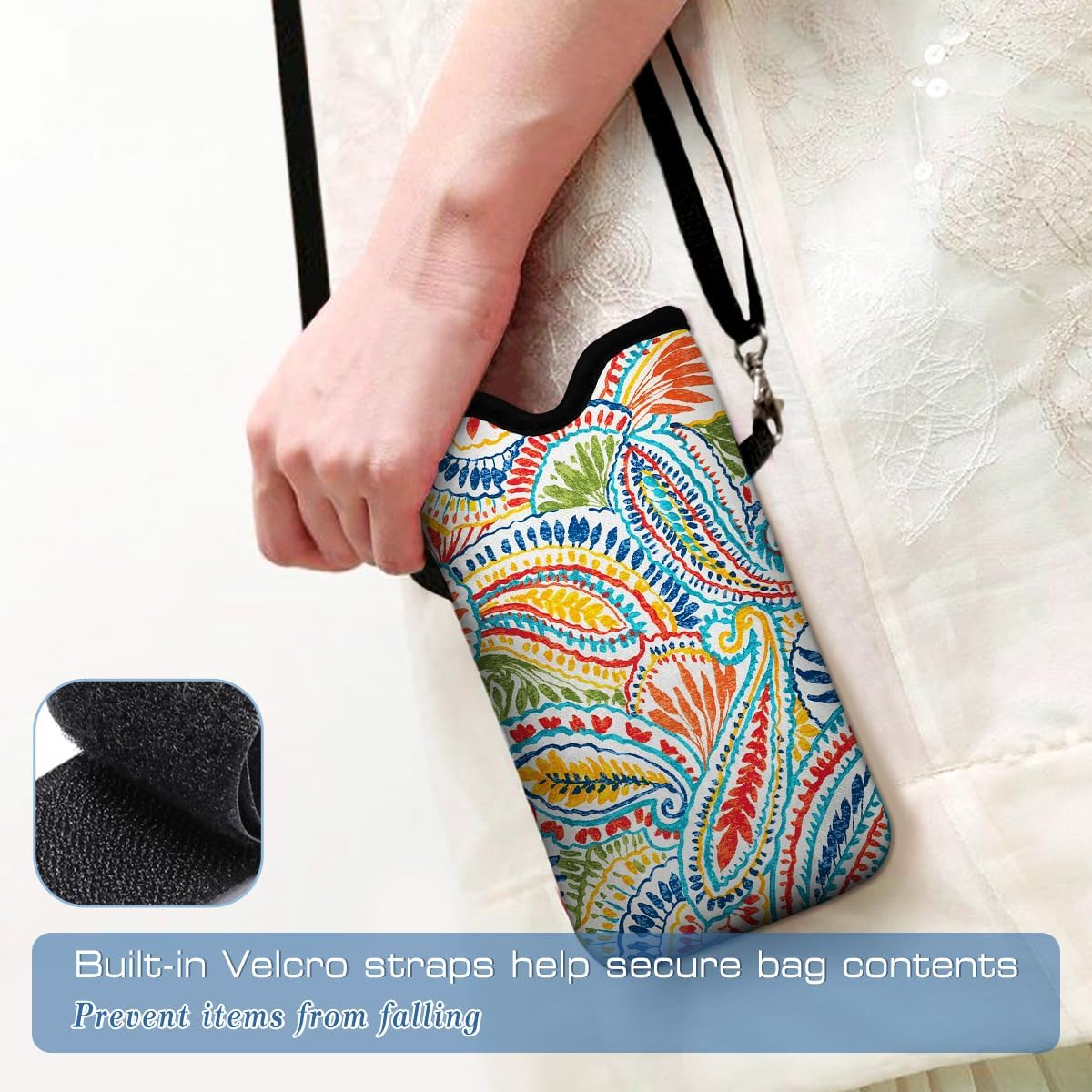 Neoprene Cell Phone Pouch 7.5 X 4.3 in Cloth Mobile Protection Case Bag with Crossbody Strap Neck Lanyard Cell Phone Case Paisley Multi - Image 5