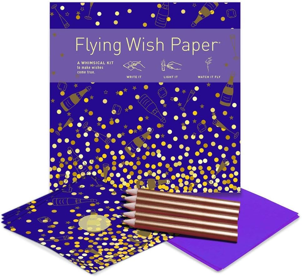 Flying Wish Paper - Champagne Dreams, Write It, Light It and Watch It fly, Large Kit, 7" x 7"