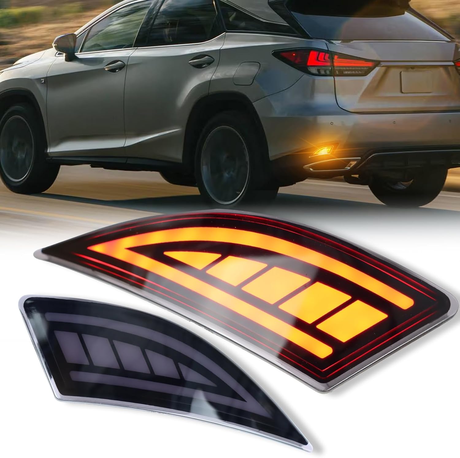 Full Lens LED Rear Reflector Bumper Fog Light Assembly kit for Lexus RX350 Base/F Sport 2020-2022,for RX350 L Base 2020-2022,Sequential Turn Signal Light & Brake Light & DRL,2pc (RED)