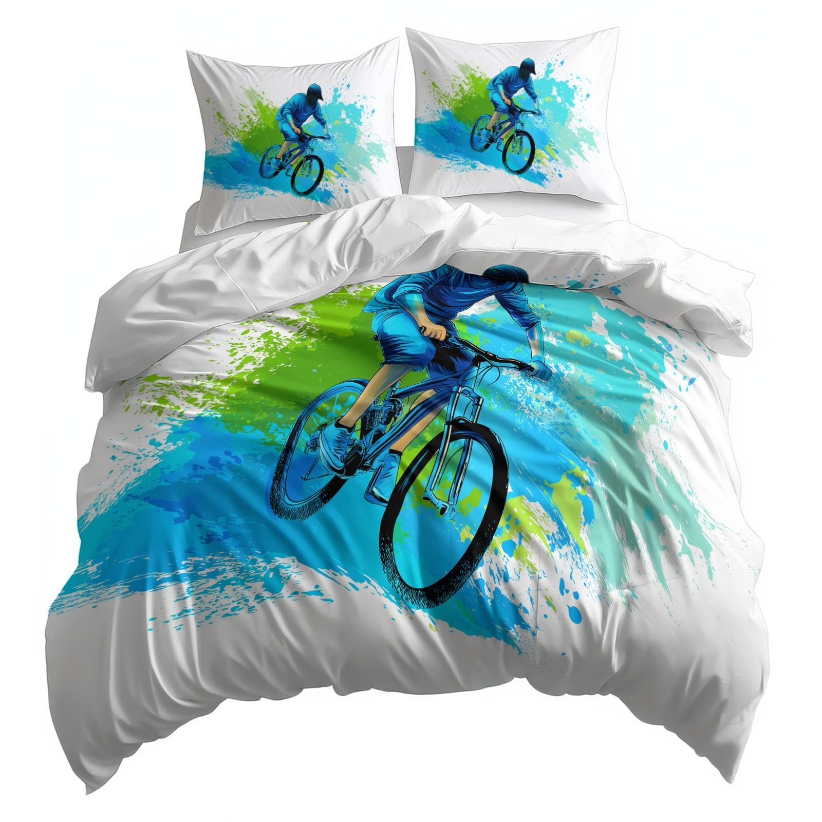 Housse de couette 2 personnes graffiti VTT lit adulte microfibre blanche