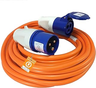 Xtremeauto 10M Extension Lead - Heavy Duty Caravan Hook Up Cable, 240V 16amp Cable Lead Camping Extension Lead Orange High Vis Orange Mains Power Lead Cable - Perfect For Campervan & Motorhome (10M)