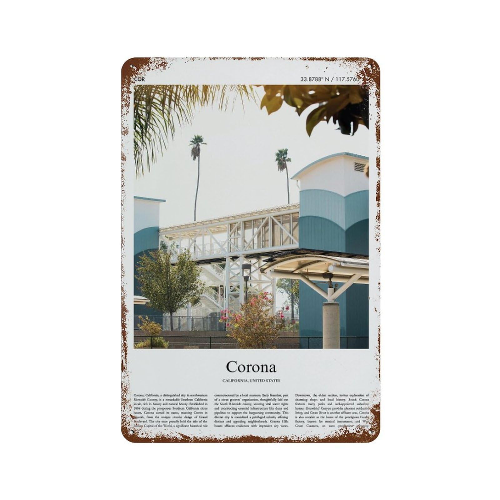 xiaoxiaoshen Corona California, United States, USA City Scenery Wall Decor Art Metal Tin Poster Modern Home Decor Art Home Bar Shop Decorations Vintage Sign 30x20cm