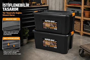 Super Bag 100 L Kapaklı Saklama Kutusu, Ağır Hizmet Plastik Depolama Kutusu, Çok Amaçlı Eşya Düzenleme ve Saklama Kabı, Darbeye Dayanıklı, Ev Garaj Depo Kullanımı, ASR-4040