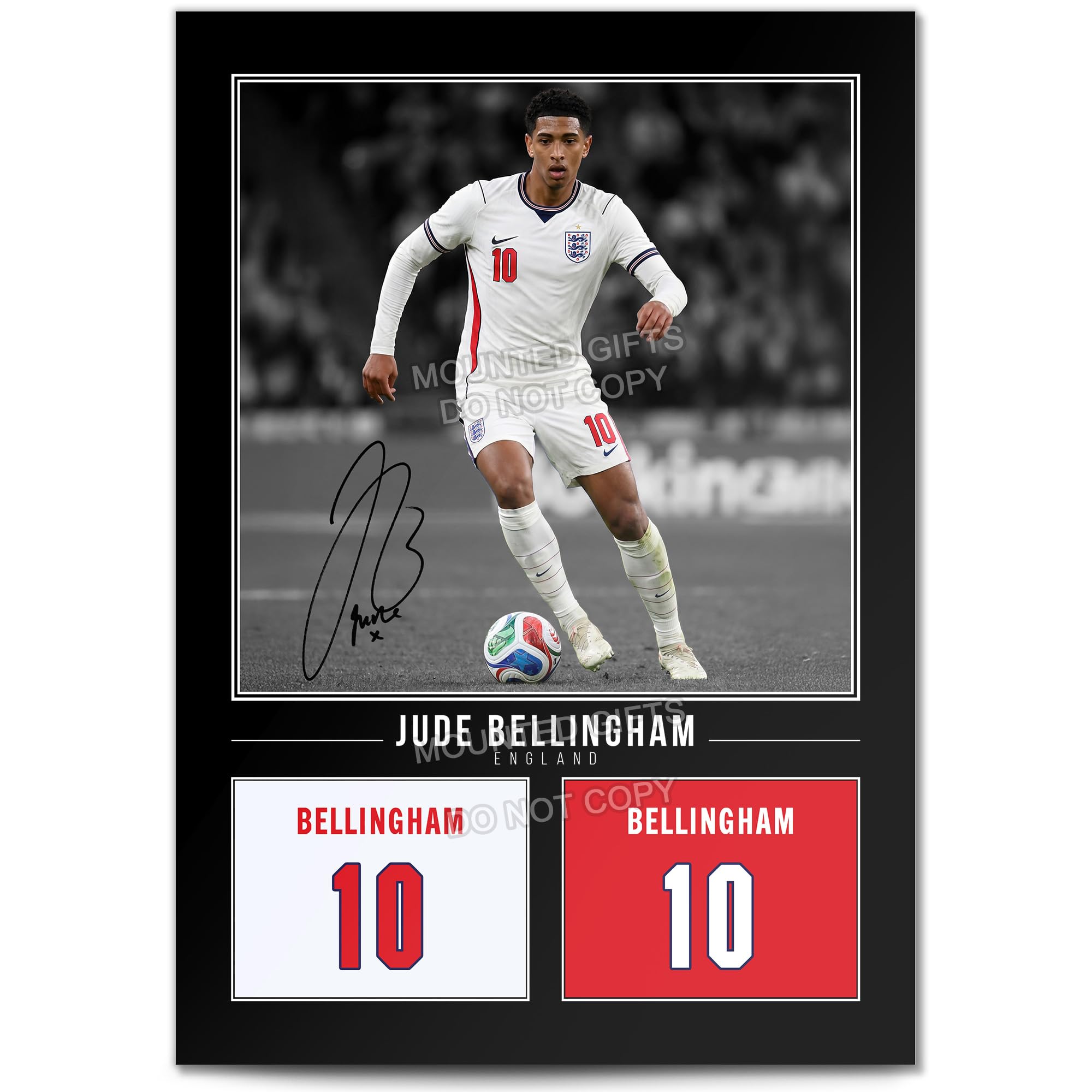 Jude Bellingham Real Madrid Signed Photo Poster A4/A3 Print Picture Display Framed Autograph Memorabilia for Football Fans Gift England (England 2026 Black, A4 Poster Only)