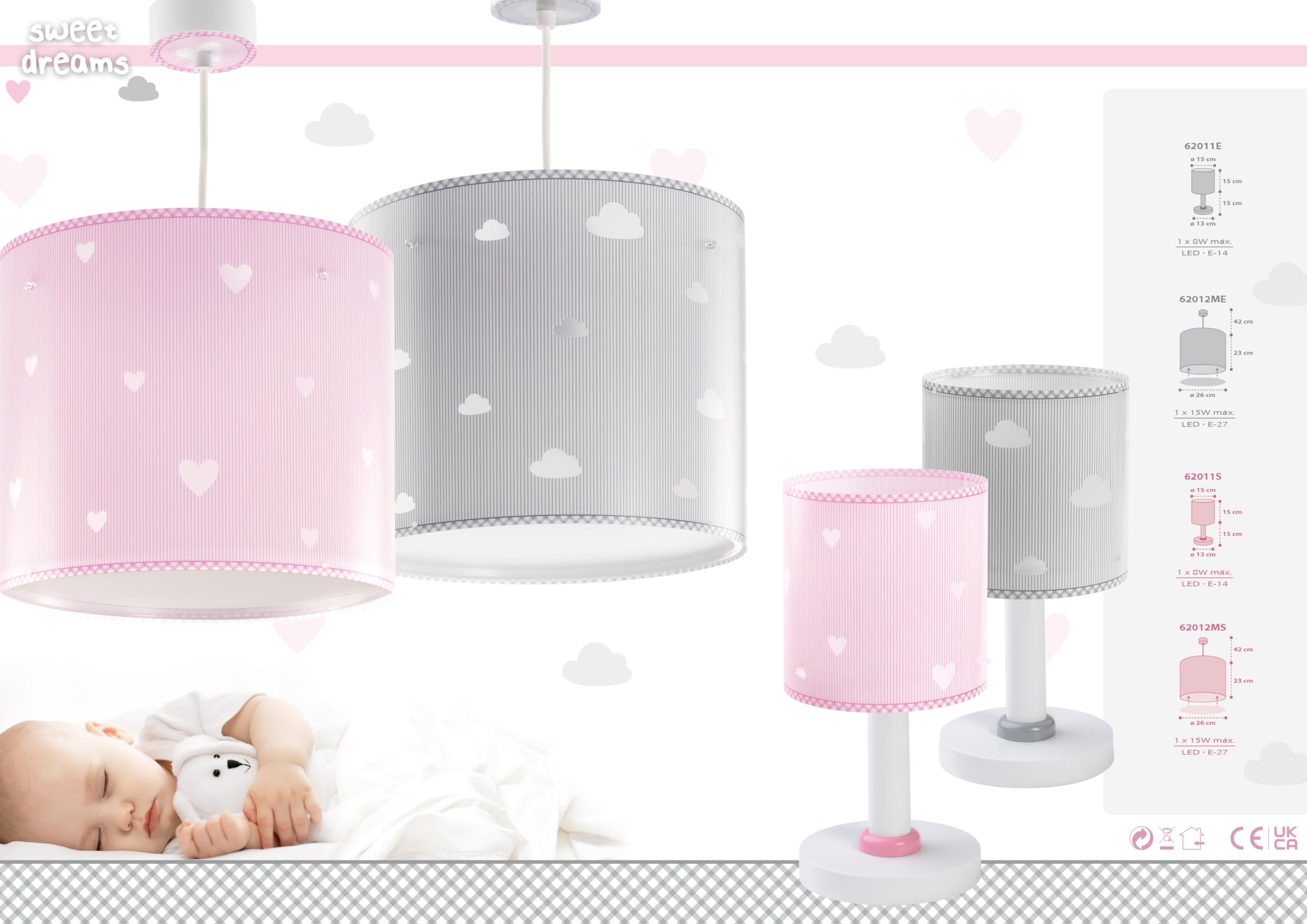 Dalber Lámpara Techo Colgante Infantil Corazones Rosa 62012MS E27 | Incluye difusor de luz inferior extraible; Habitación niña; lámpara infantil