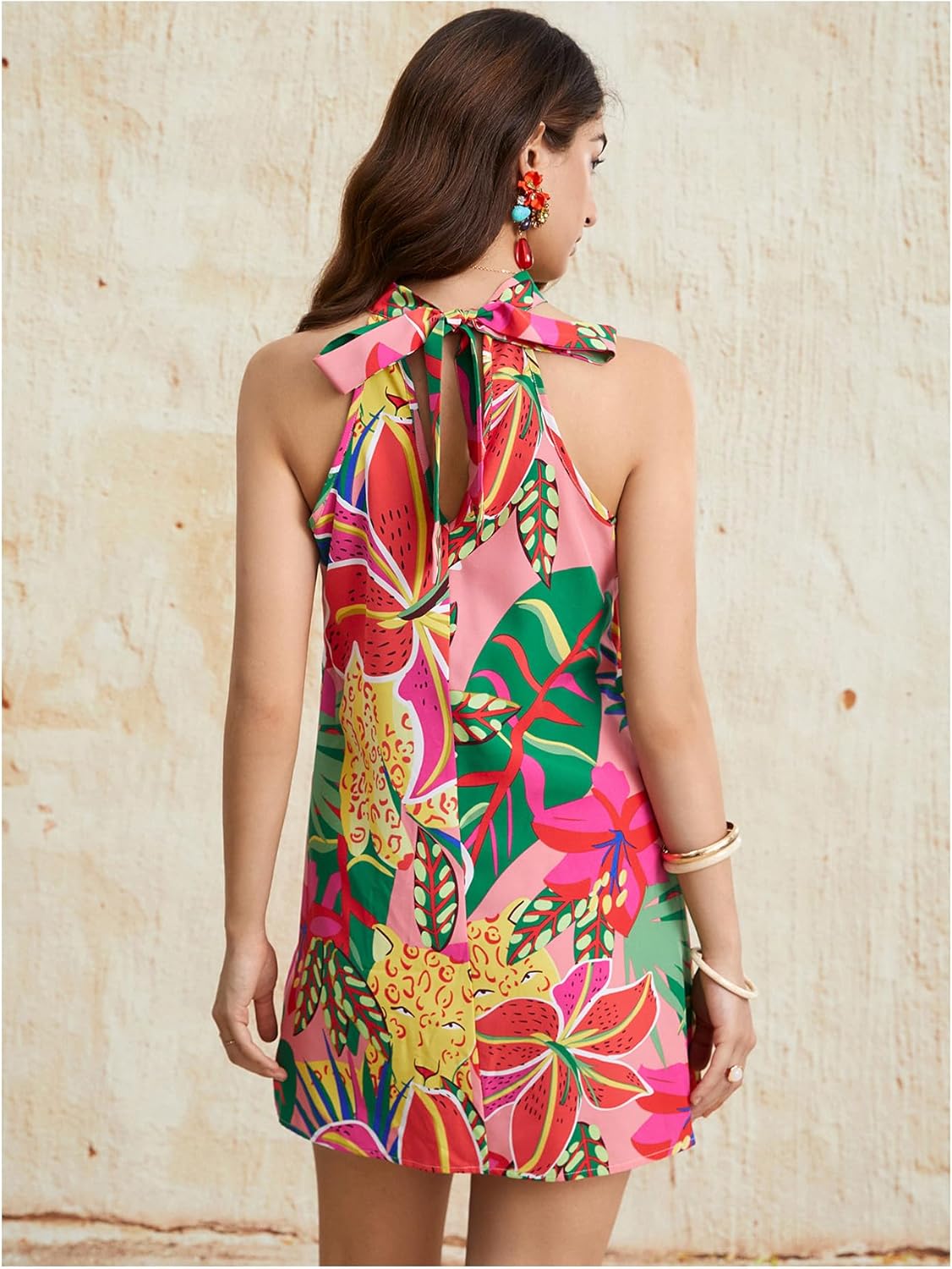 Floerns Women's Sleeveless Floral Print Sundress Halter Neck A Line Short Dress - Image 3