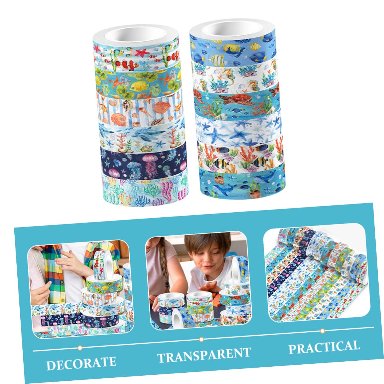 NUOBESTY 5 Pegatinas Washi Tape De Animales Marinos Para Proyectos Creativos Decoración De Diarios