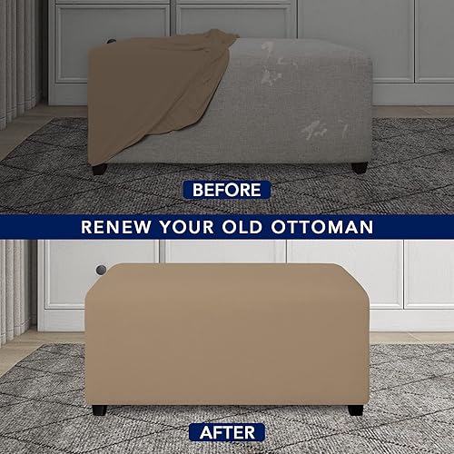 Vista 89 de PureFit Funda otomana rectangular de ajuste suave superelástica, para taburete de pies y muebles de almacenamiento plegables para sala de estar