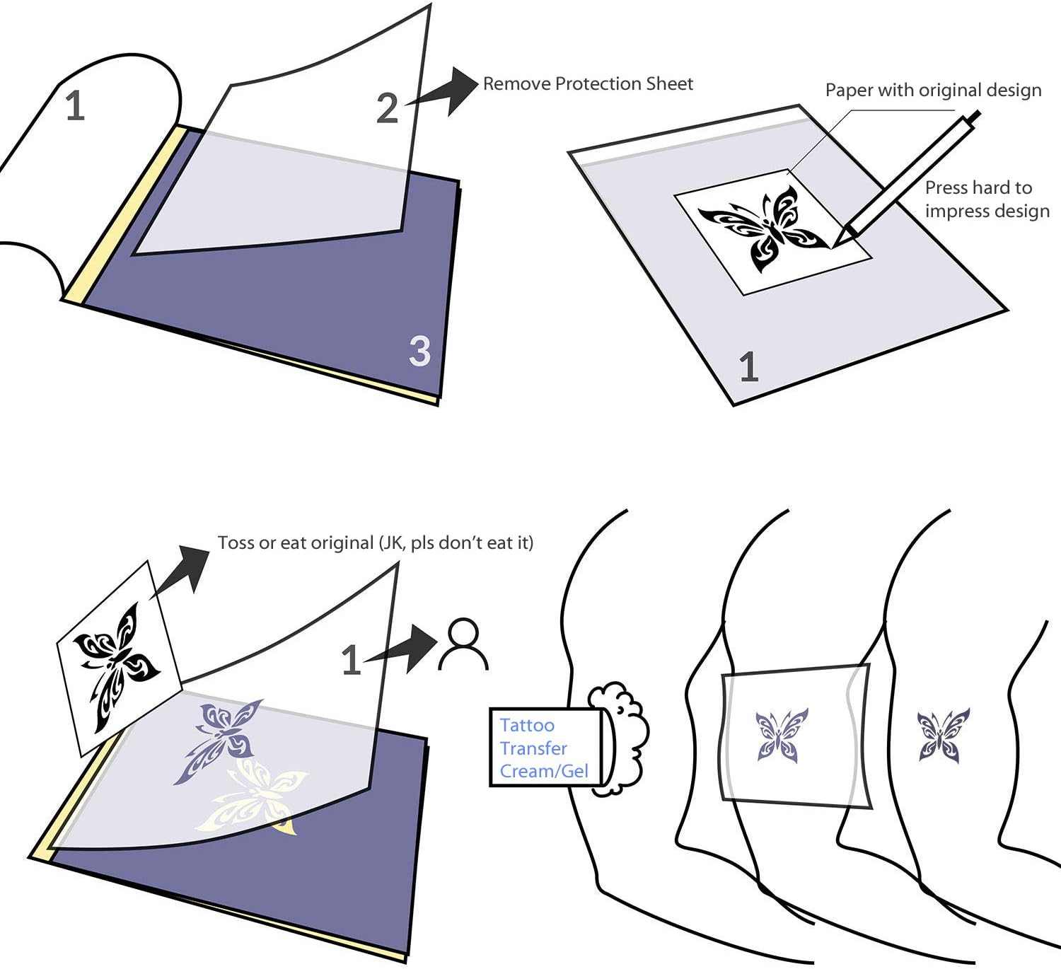 Ghost Tattoo Transfer Paper 100 Spirit Sheets 8.5" x 11" A4 Stencil Carbon Thermal Tracing Hectograph
