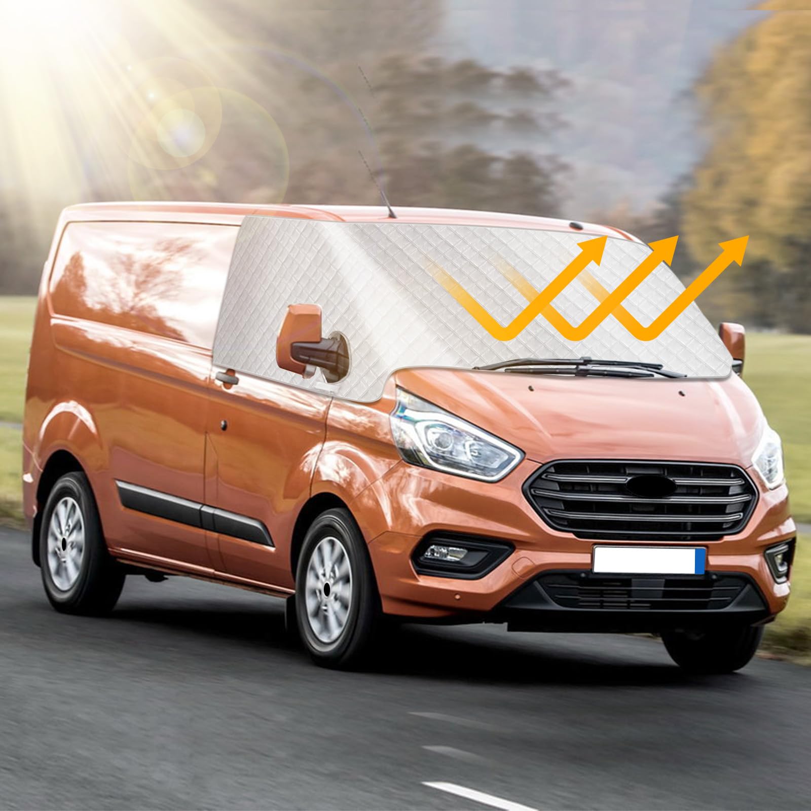 Tenda parasole per parabrezza per Ford Transit Custom 2012-2026, parasole esterno riflettente a 5 strati, copertura protettiva anti-UV/antigelo/antipolvere per Transit Custom 2012-2026