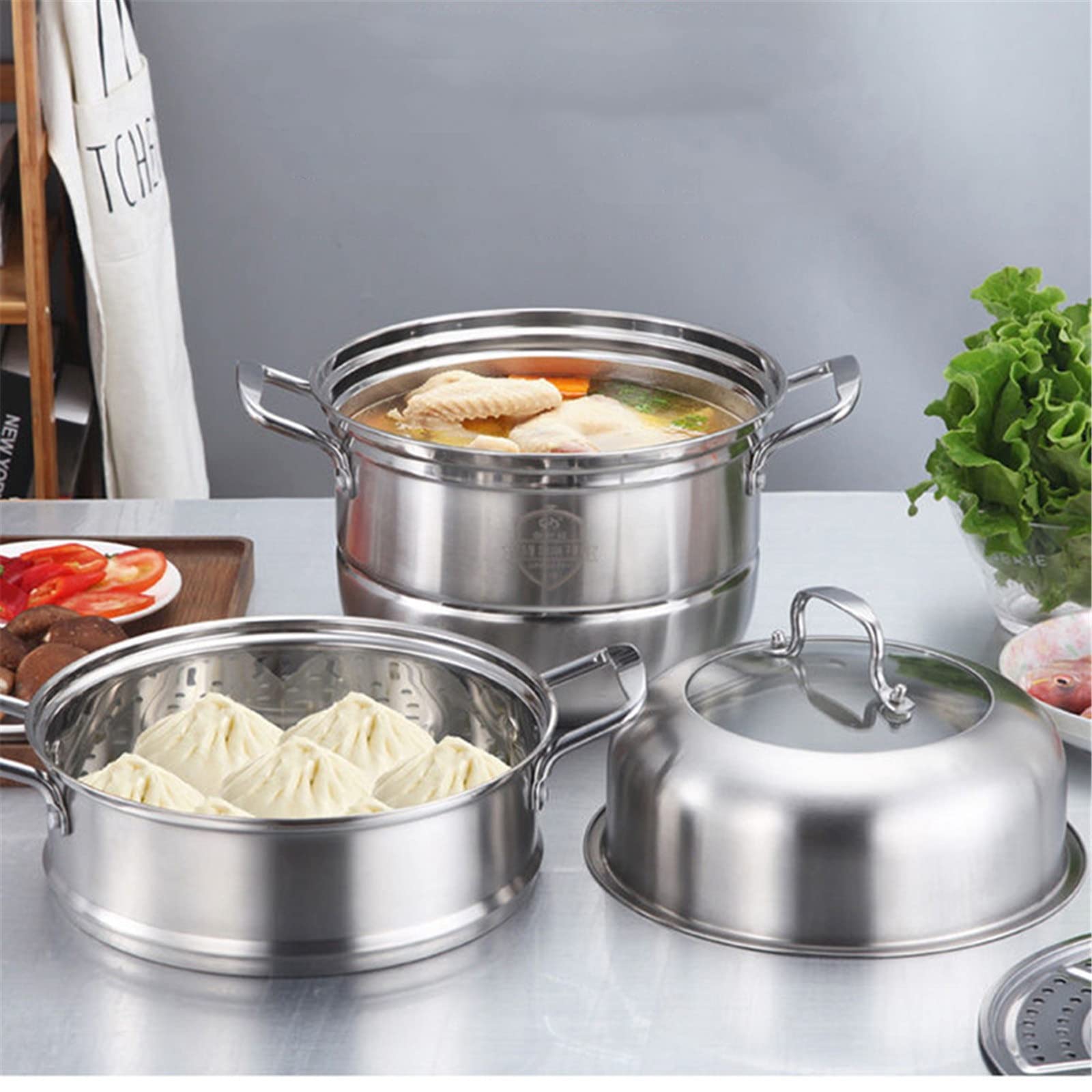 Amazon.co.jp: 蒸し器 ステンレス二層三層二重底調理鍋多目的調理鍋