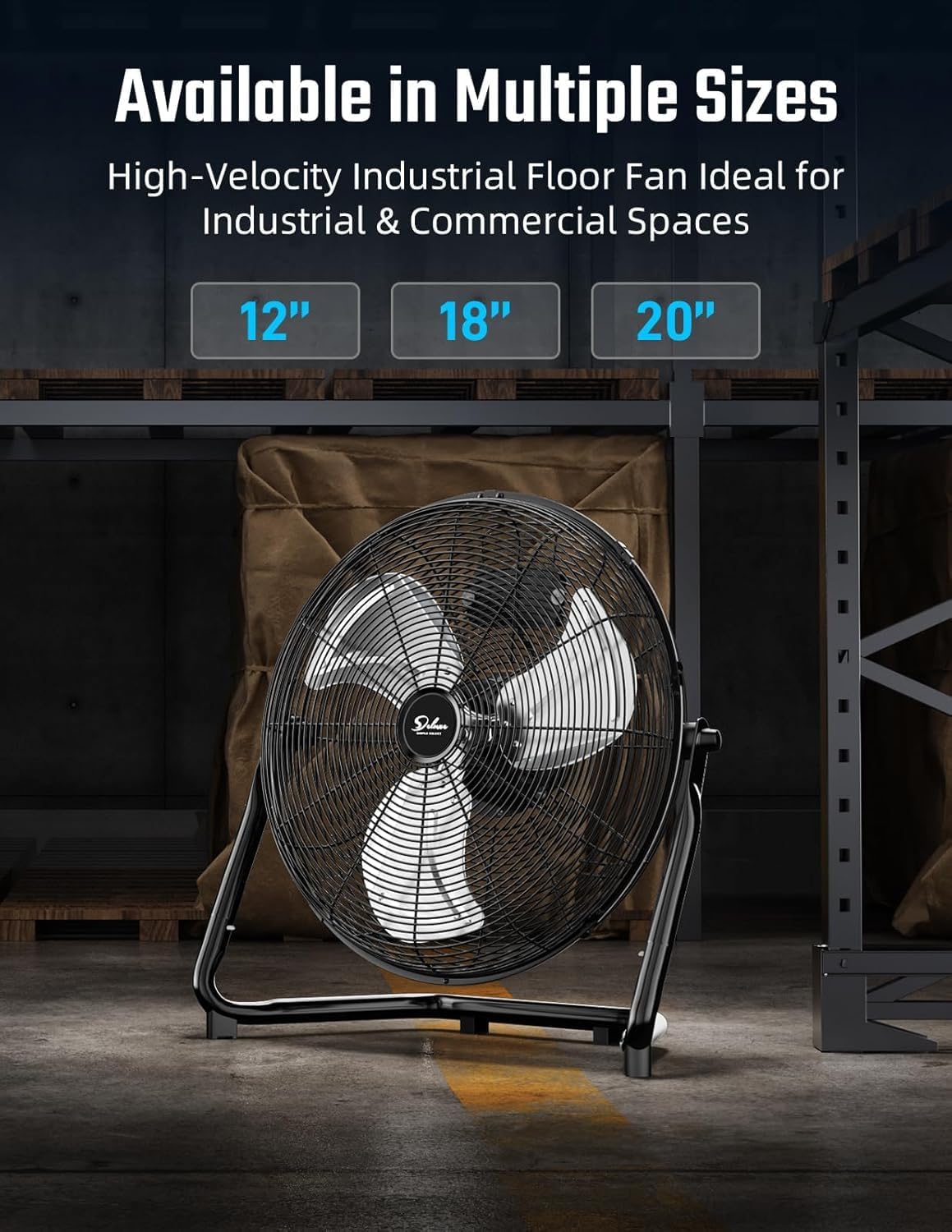 Simple Deluxe Comfort Zone Cradle Floor Fan, 12 Inch 3-Speed High Velocity, 230 Degree Adjustable Tilt, All-Metal, Carry Handle, Rubber Feet,Ideal for Home, Bedroom & Office, Black