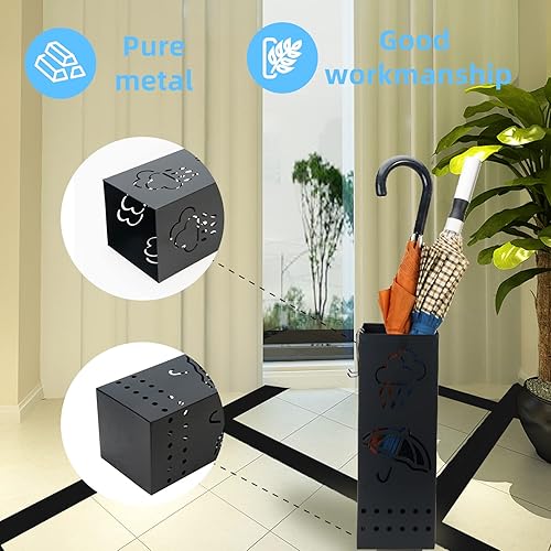 Miniatura 3 de Soporte para paraguas para entrada, soporte cuadrado de metal negro, organizador de almacenamiento de paraguas con para decoración de hogar,