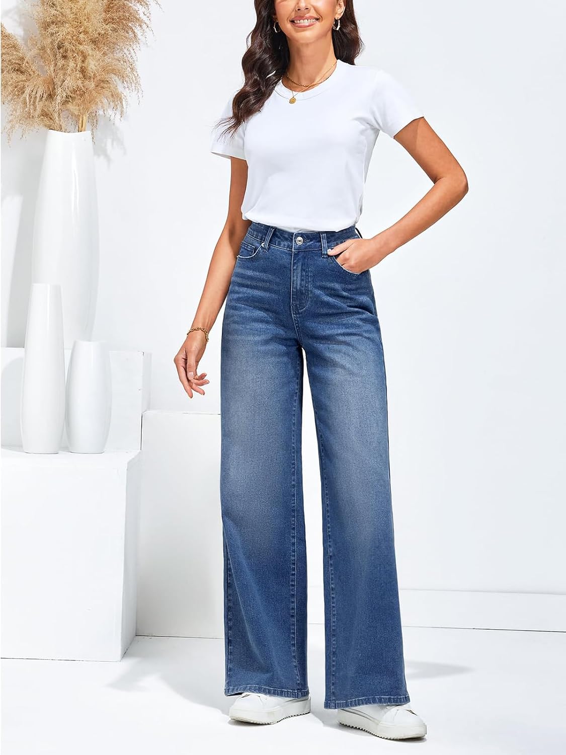 AirZeal Baggy Jeans for Women High Waisted Loose Fit Wide Leg Denim Pants Casual Stretchy Boyfriend Denim Pants image 3