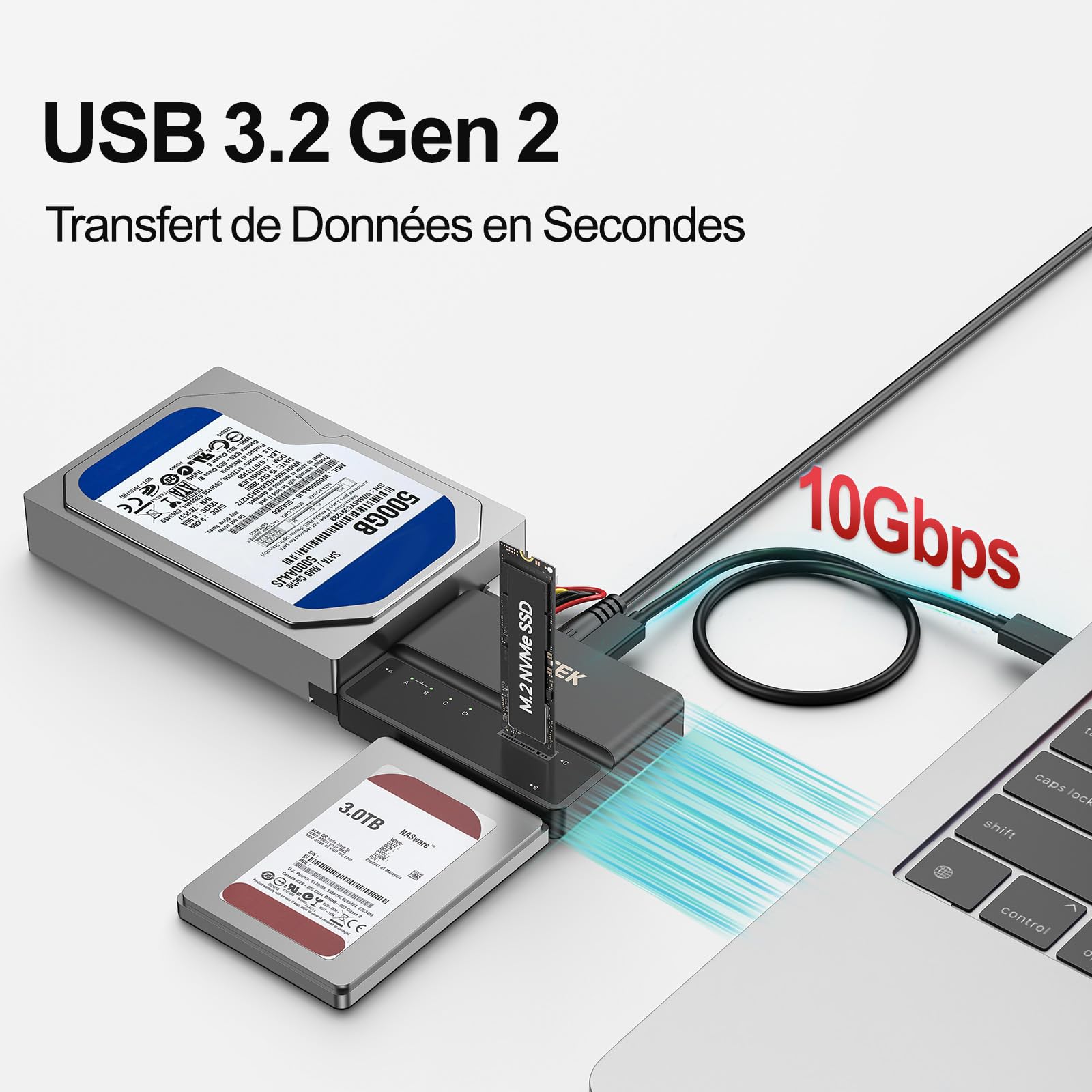Unitek Boîtier IDE M2 NVME SATA, 3-en-1 Portable sans Outil 10Gbps PCIe3.1a M.2 SATA3.1 IDE100 Adaptateur Externe USB 3.2 Lecteur de Disque Dur USB 3.2 NVME SSD 2,5 " / 3,5 " SATA ID