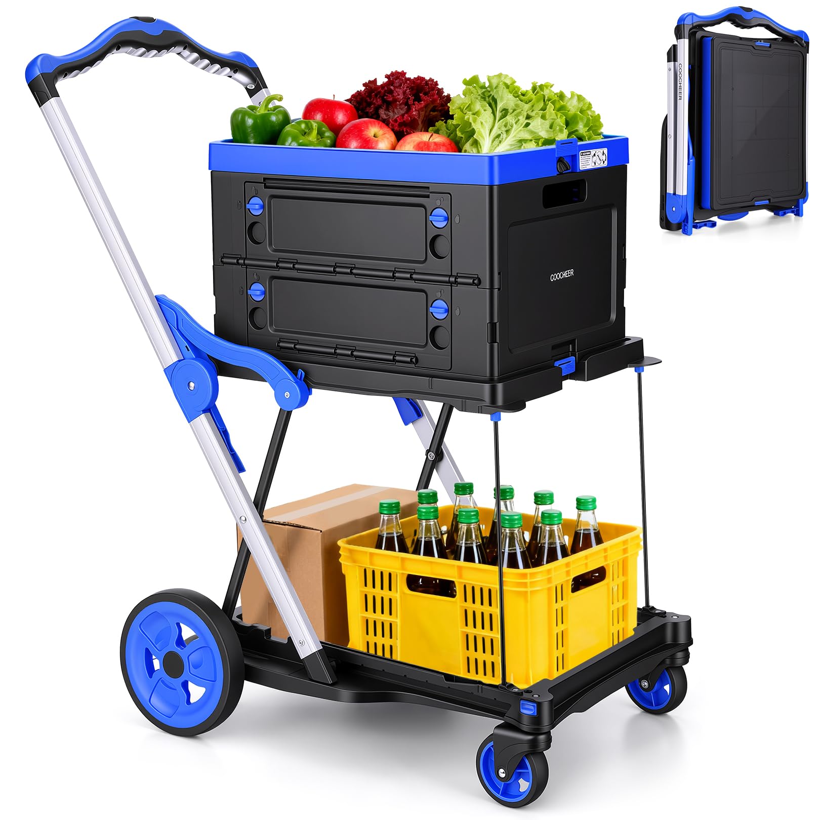COOCHEER Carrello Spesa Pieghevole 90kg - Carrello Trasporto Multifunzione con Cestino Rimovibile | Manico Regolabile in Altezza | Perfetto per Shopping, Trasporti e Camping