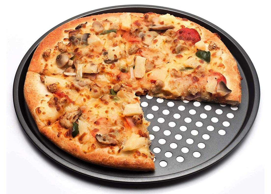 Carbon Steel Nonstick Pizza Baking Pan Tray Plate Dishes Holder Bakeware - Tools Accessories (34cm)